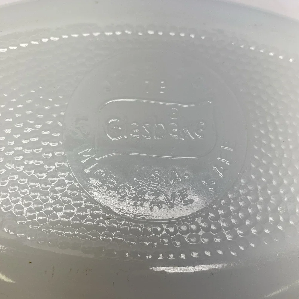 Glasbake Vintage J-235 Casserole Dish 1Qt Navy Blue Flower Pattern Microwaveable